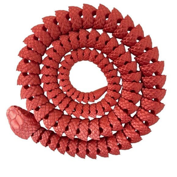 Year of the Snake Articulating 3DPrint 5' Long Carmine Red Silk Color Décor Gift - Picture 1 of 5